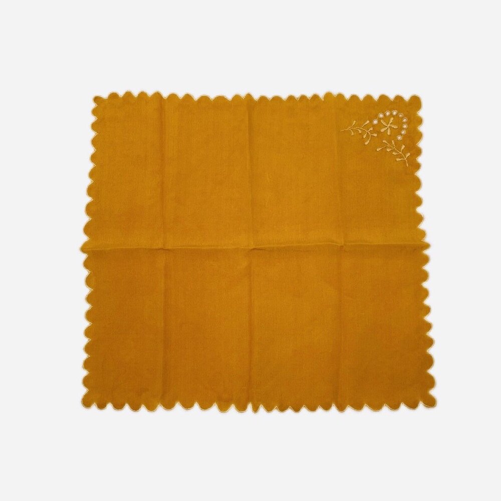 Vintage Silk Embroidered Handkerchief Orange Flower Motif Scalopped Edge Germany - Picture 4 of 16